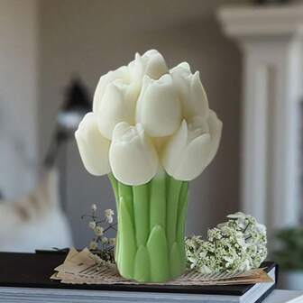 1 pieza Molde de silicona en forma de ramo de tulipanes 3D para hacer velas, decoración de manualidades y artesanía