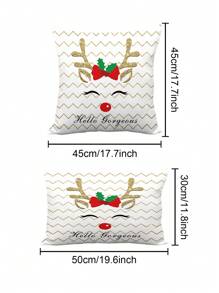 圣诞元素印花枕套，复古圣诞驯鹿角装饰靠垫套，创意圣诞礼物，秋冬季长方形腰枕套，四季通用方形座垫套 - 彩色 - 查看 7