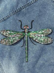 1 Peça Remendo com Design de Libélula Verde Sequinada, Moda Brilhante Termocolante para Roupas, Acessórios DIY