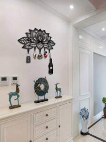 1 Lotus Metal Wall Mounted Key Hook, Modern Hollow Sculpture Decorative Coat And Hat Rack, Wall Mounted Storage Rack Hook, Home Bedroom Wall Decoration,Suitable For Modern Home Decor,Wall Deocr,Bathroom Deccor,Living Room Deccor,Kitchen Deccor,Room Deocr,Home Decor - 黑色 - 查看 4
