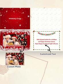 Niestandardowe karty świąteczne, niestandardowe karty bożonarodzeniowe, niestandardowe karty biurowe, niestandardowe produkty, czerwone karty z płatkami śniegu, 1 szt. spersonalizowanych prezentów, możesz dostosować swoje ekskluzywne zdjęcia i tekst, możesz wysłać do współpracowników, przyjaciół, rodziny, kolegów z klasy i innych osób, którym chcesz wysłać, przekaż im najlepsze życzenia z okazji powrotu do szkoły