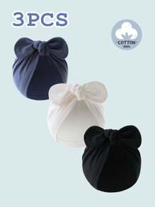 3 件装婴儿蝴蝶结帽，柔软温暖的新生儿帽，适合全年使用，可作为礼物。