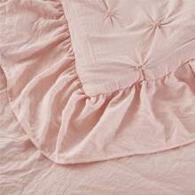 Chic Lace Ruffled Comforter Set - Pintuck Pinch Pleat Design - Super Soft Prewashed Microfiber Lightweight - 3 Piece Bedding Set With 2 Shams - 桃粉色 - 查看 4
