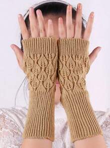 1 Pair Hollow Lace Long Gloves Arm Sleeves Fingerless Gloves Leaf Pattern For Computer Use - Multicolor - View 3