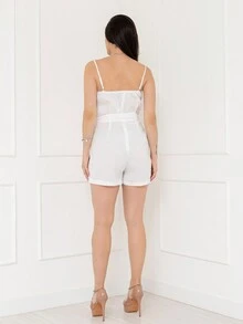 Imported Women's One-Piece Pure Color Shorts With Drawstring Belt, Adjustable Suspender Strap, Chest Cotton, Lining, Fabric Comfort, Bottom Shorts With Pockets, Model Number Is MF24001 - 白色 - 查看 6
