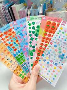 6pcs/Set Cute Gold Fish, Clover, Tomato Pattern Doodle Decorative Sticker Set Back To School - Red - View 3