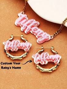 闪闪发光的个性化亚克力首饰套装 - 闪亮粉色 Y2K 时尚项链和耳环组合带链，是送给家人和朋友的理想礼物，生日，以及所有季节返校冬季礼物创意男孩女孩情人节，多功能，装饰，字母，纯色，雕刻，精致，多彩，可爱，可爱，休闲，定制，个性化，独特，定制，婴儿礼物，送给他的理想礼物，送给她，儿子，女儿的理想礼物 - 粉紅色套裝 - 查看 3