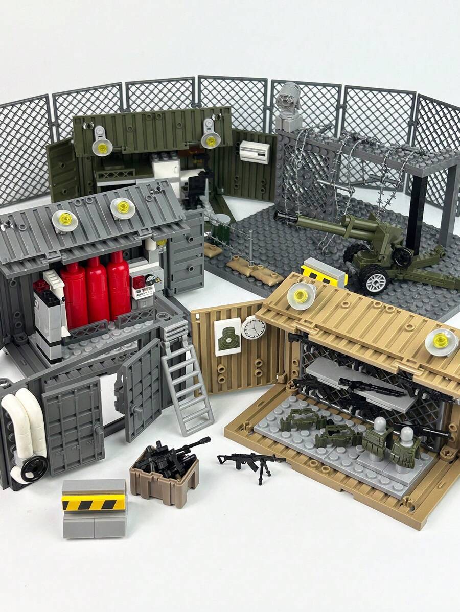 MOC Military Container Building Blocks Set, Soldier Base Scene, Watchtower/Military Weapon Accessories Storage/Camp Tent, Adult Architecture Bricks, Boys Toys, Room Decor, Battle Game Scene Simulation, Collection Display