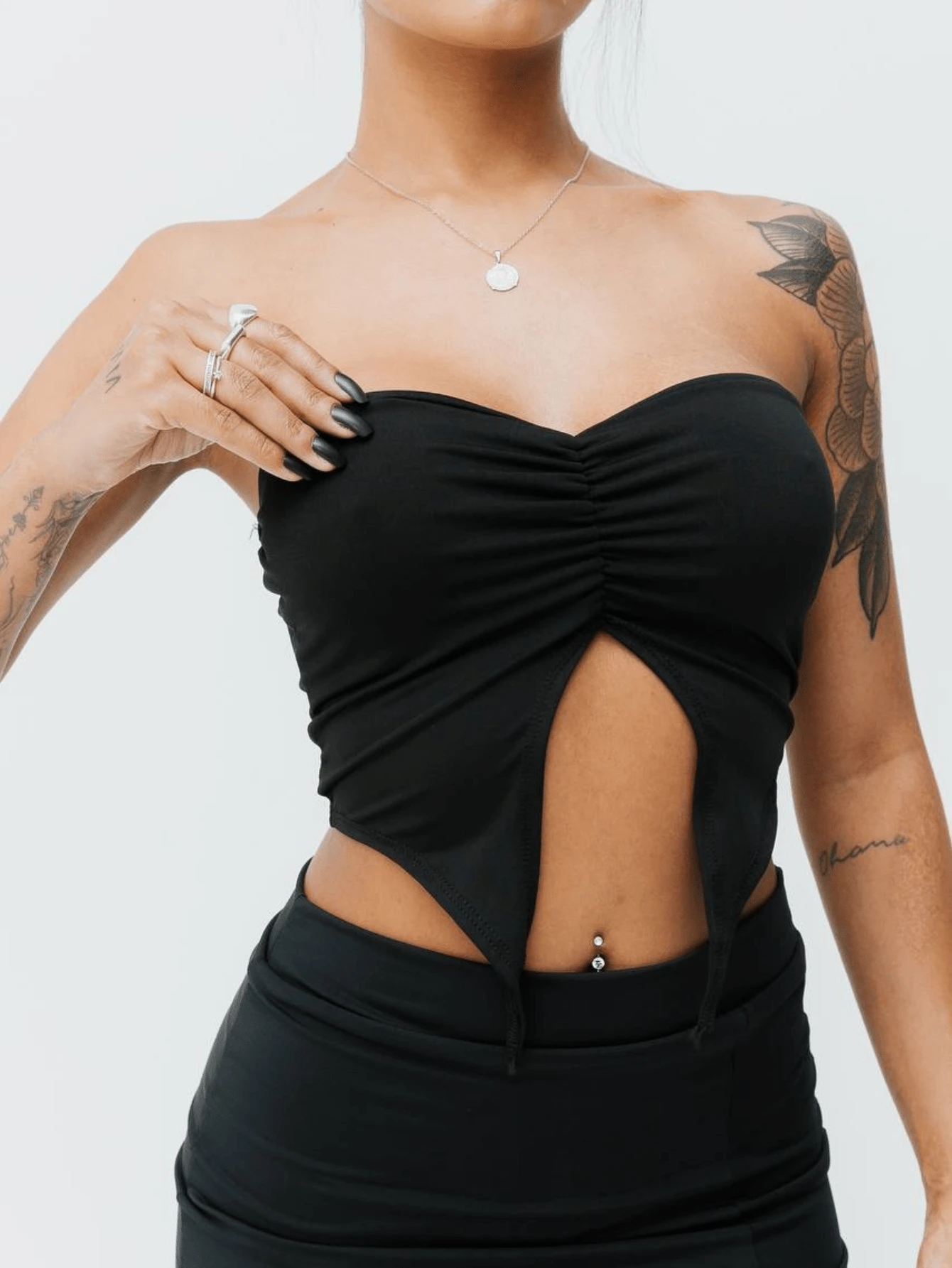 Multicolored Draped Tube Top In Suplex Fabric Cropped Women's In Foreign Fashion Style - Black - View 1