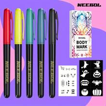 5/10pc, Neebol Body Mark Temporary Tattoo Markers For Skin, Tattoo Pen Cool Color Collection With Foil Tattoo Stickers And Template Stickers, Flexible Brush Tip, Multicolor Paint For DIY Makeup, Holiday Gift Ideas - Nhiều màu - Xem 2