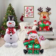 3 件圣诞立式气球套装 - 4D 立式充气雪人、圣诞老人、驯鹿铝箔气球，适合新年圣诞派对装饰，室内和室外 - 彩色 - 查看 1
