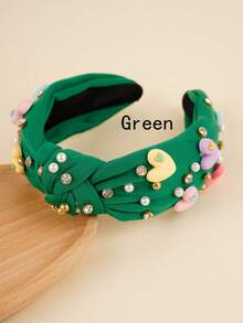 1 件糖果色可爱蝴蝶结心形面料发带，带闪亮水钻，女孩头饰，适合节日礼物、派对、舞会、日常佩戴情人节 - 彩色 - 查看 9