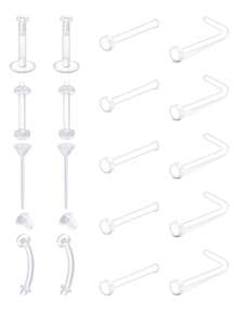 CIZME 透明鼻钉、透明鼻环（适合工作场所佩戴）、透明塑料鼻钉固定器（适用于手术）、鼻环垫、鼻环固定器、鼻中隔固定器、透明唇环、塑料耳环 - 無色 - 查看 14