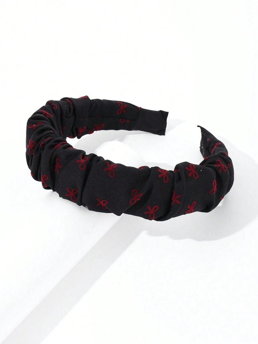 1 Băng đô vải trơn thắt nơ thanh lịch thường ngày, Băng đô polyester xếp ly chống trượt thích hợp để đeo hàng ngày, mọi mùa - màu đen - Xem 1