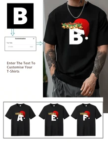 Customized Boyfriend Style Men's Personalized Print Christmas T-Shirt Fashion Casual Loose Tee Design Your Own T-Shirt By Adding Your Own Text (Team Party, Boyfriend,Girlfriend,Pet,Couple Matching, Workwear)