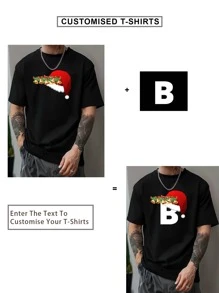 Customized Boyfriend Style Men's Personalized Print Christmas T-Shirt Fashion Casual Loose Tee Design Your Own T-Shirt By Adding Your Own Text (Team Party, Boyfriend,Girlfriend,Pet,Couple Matching, Workwear)