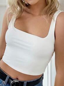 Huskary Women's Sexy Crew Neck Double Lined Seamless Sleeveless Cropped Tank Yoga Crop Basic Tops - 白色 - 查看 5