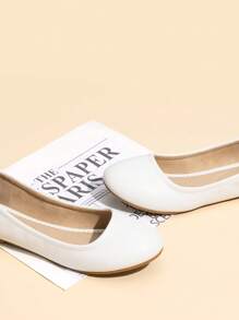 Women's Solid Color Flat Shoes Comfy Slip On Soft Sole Shoes Casual All-Match Ballet Flats - trắng - Xem 7