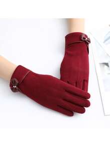 1 para jednokolorowych rękawiczek dekoracyjnych z kokardą Stylowe ciepłe rękawiczki z polaru do ekranów dotykowych Zimowe rękawiczki do jazdy na zewnątrz odporne na zimno