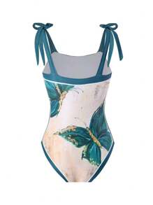 Bodysuit And Beach Cover-Up Set, Women's Printed Two-Piece Bodysuit, One-Piece Bathing Suit With Beach Skirt - New Blue - View 3