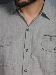 Men's Short Sleeve Shirt In Imported Washed Cotton With Three Pockets - Màu Xám nhạt - Xem 3