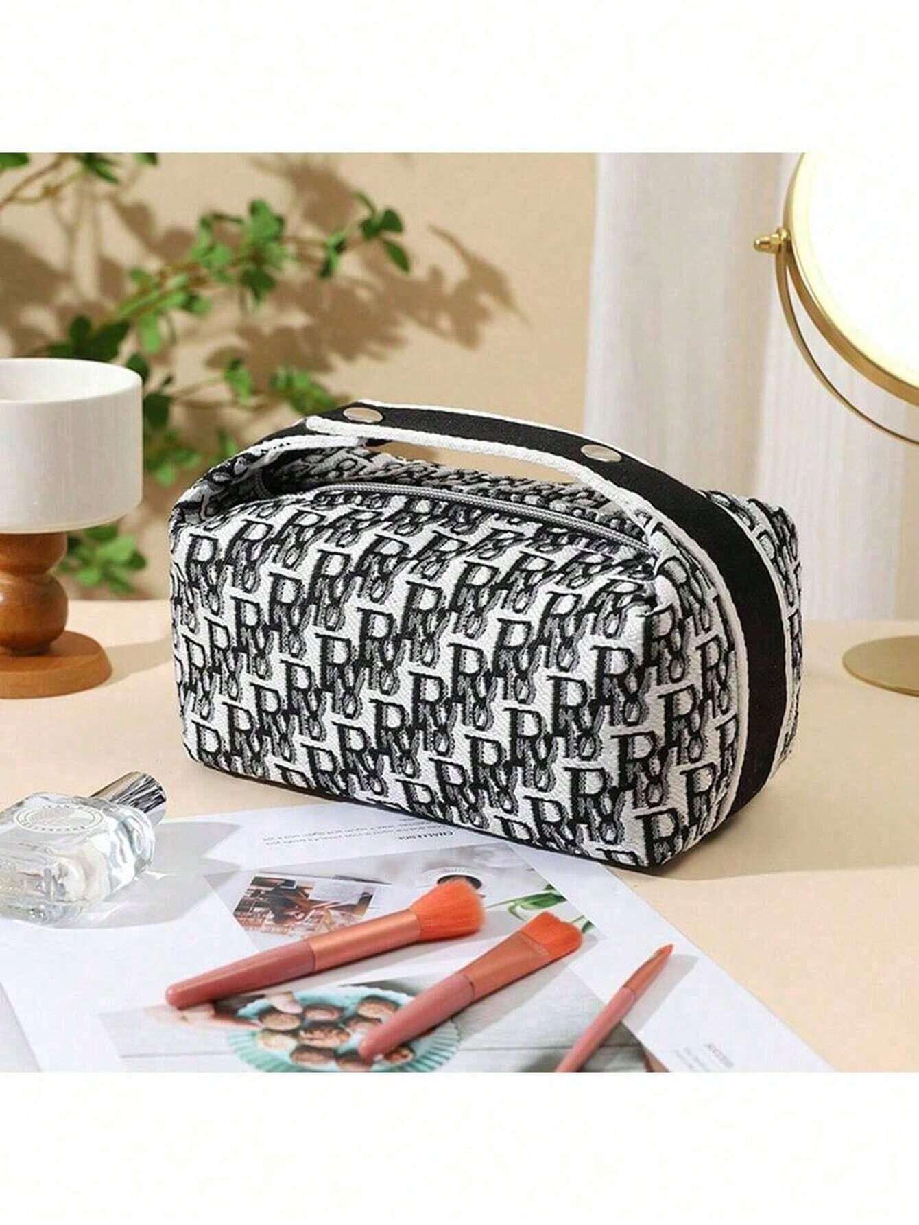 1pc LargeCapacity Canvas Letter Handbag, Multifunctional Cosmetic Bag
