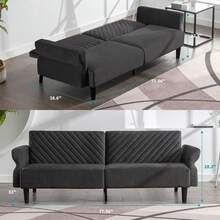 78 Inch Modern Velvet Fabric 3-Seat Apartment Couches,Convertible Folding Sofa Bed, Futon Couch With Ajustable Armrest For Living Room - 深灰色 - 查看 5