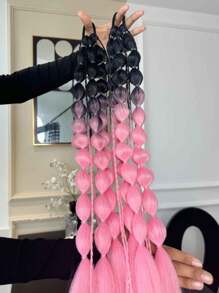 2 件装 24 英寸黑色+粉色节日松紧带灯笼泡泡辫合成发马尾辫接发适合日常使用 24 英寸渐变色泡泡马尾辫扭辫带松紧带女士 DIY