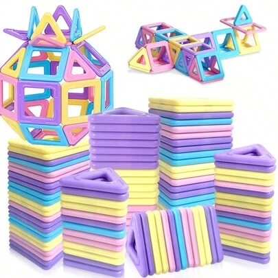 Magnetic Building Blocks Toy, Suitable For Boys And Girls, Macaron Castle Magnetic Construction Blocks, STEM Educational Learning Toy, Suitable For Children, Christmas/Birthday Gift, Random Color