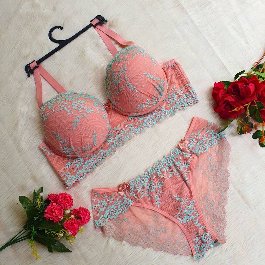 Plus Size Bra & Panty Sets - Rosa Pálido - Ver 1