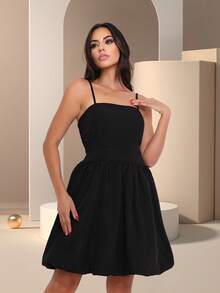 Women's Balloon Dress Suspender Summer Fashion Luxury - màu đen - Xem 2