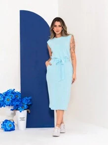 Sweatshirt Set Of Blouse With Skirt C3070 - 淺藍色 - 查看 1