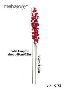 MEHELANY 4 件/2 件/1 件 60 厘米 23 英寸人造红色浆果茎圣诞 6 叉红色浆果冬青浆果树枝 23.6 英寸假勃艮第浆果采摘用于门花环花瓶布置中心装饰圣诞树装饰节日家居 DIY 婚礼装饰、新年装饰、情人节、礼物 - 酒紅色 - 查看 2