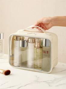 1pc Transparent Toiletry Bag, PVC Material Waterproof Wear-Resistant Minimalist High-End Travel Portable Storage Pouch, Large Capacity Skincare Organizer Wash Bag Toiletry Travel Bag Makeup Storage Beach Beach Bag Vacation Holiday Essentials School Supplies Travel Essentials Ladies For College Dorm Bathroom