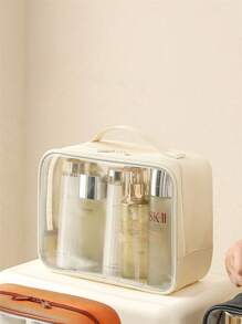 1pc Transparent Toiletry Bag, PVC Material Waterproof Wear-Resistant Minimalist High-End Travel Portable Storage Pouch, Large Capacity Skincare Organizer Wash Bag Toiletry Travel Bag Makeup Storage Beach Beach Bag Vacation Holiday Essentials School Supplies Travel Essentials Ladies For College Dorm Bathroom