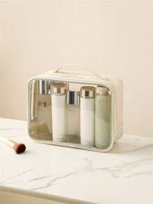 1pc Transparent Toiletry Bag, PVC Material Waterproof Wear-Resistant Minimalist High-End Travel Portable Storage Pouch, Large Capacity Skincare Organizer Wash Bag Toiletry Travel Bag Makeup Storage Beach Beach Bag Vacation Holiday Essentials School Supplies Travel Essentials Ladies For College Dorm Bathroom