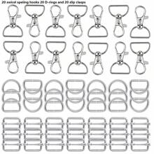 30/45/60 pièces Kit d'accessoires en métal comprenant mousquetons pivotants, anneaux en D et fermoirs à rotule argentés pour sacs, portefeuilles, laisses et DIY
