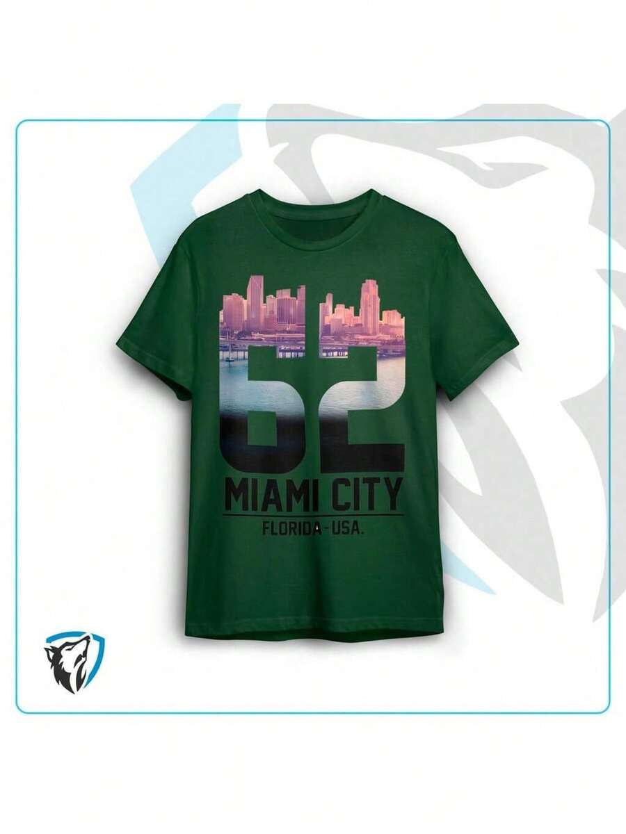 Unisex T-Shirt With Miami Print - 綠色 - 查看 1