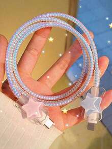 4 miếng bảo vệ đầu sạc hình ngôi sao nhiều màu sắc, dây cáp dữ liệu chống uốn cong dài 1m, tương thích với iPhone 12/13/14 và bộ sạc nhanh 20W, dụng cụ cố định cáp dữ liệu, cáp chống đứt, miếng bảo vệ đầu sạc TPU - Nhiều màu - Xem 5