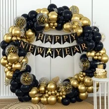 Decoraciones para fiesta de Año Nuevo 2025, globos de Feliz Año Nuevo, globos en forma de botella, globos redondos de papel de aluminio, bandera de Año Nuevo, globos de látex negro, dorado y rojo, para la celebración de Fin de Año, cumpleaños y boda