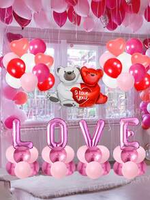 57 件/套情人节装饰气球，16 英寸玫瑰红“LOVE”铝膜气球，我爱你口号拥抱熊气球，10 英寸红色/粉色/白色/爱心乳胶，情人节装饰浪漫求婚结婚周年纪念装饰，她说是的，红色斜视墙，你愿意嫁给我吗，求婚，浪漫求婚，酒店房间装饰 - 彩色 - 查看 4