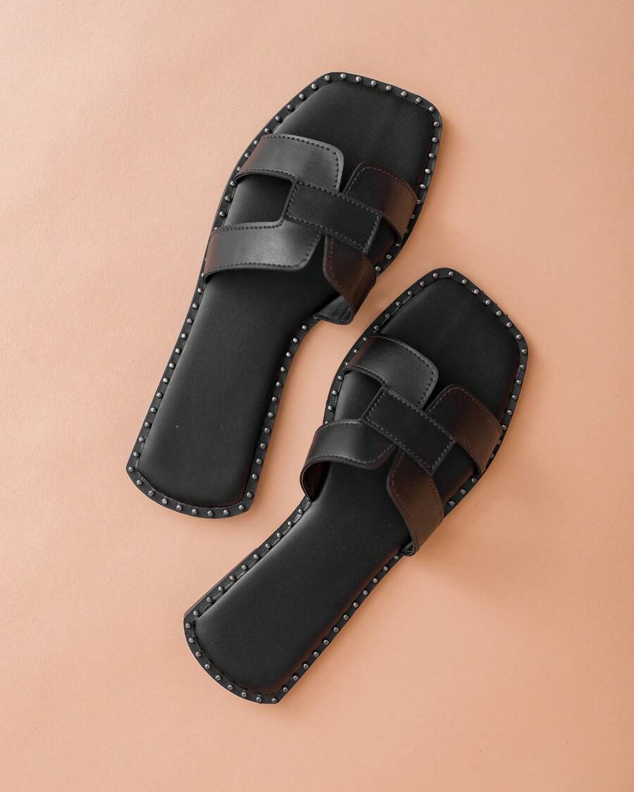 Women's Flat Sandal H Casual Square Toe - màu đen - Xem 1