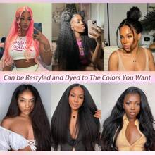 13x6 Yaki 直发假发 女士卷曲直发蕾丝前假发 180% 密度黑色透明蕾丝前假发，带婴儿头发，预拔自然发际线，带婴儿头发 - 黑色 - 查看 5