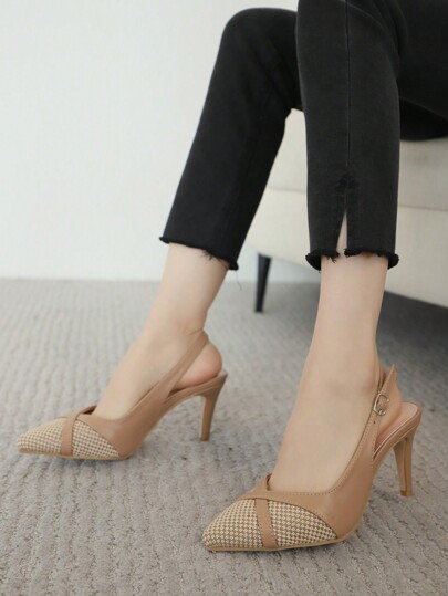 New Design Pointed Toe Block Heel Slip-On Pumps, Versatile Shallow Heel Women Shoes