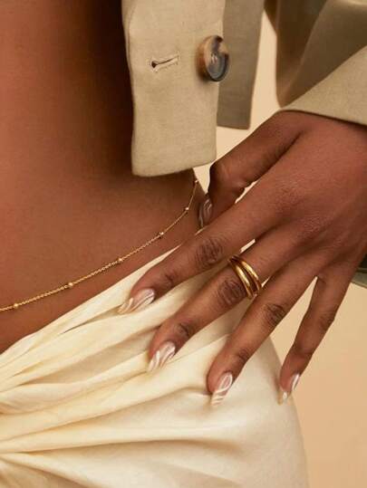 1pc Women Minimalist Single-Layer Copper Bead Waist Chain Body Chain Bikini Accessory