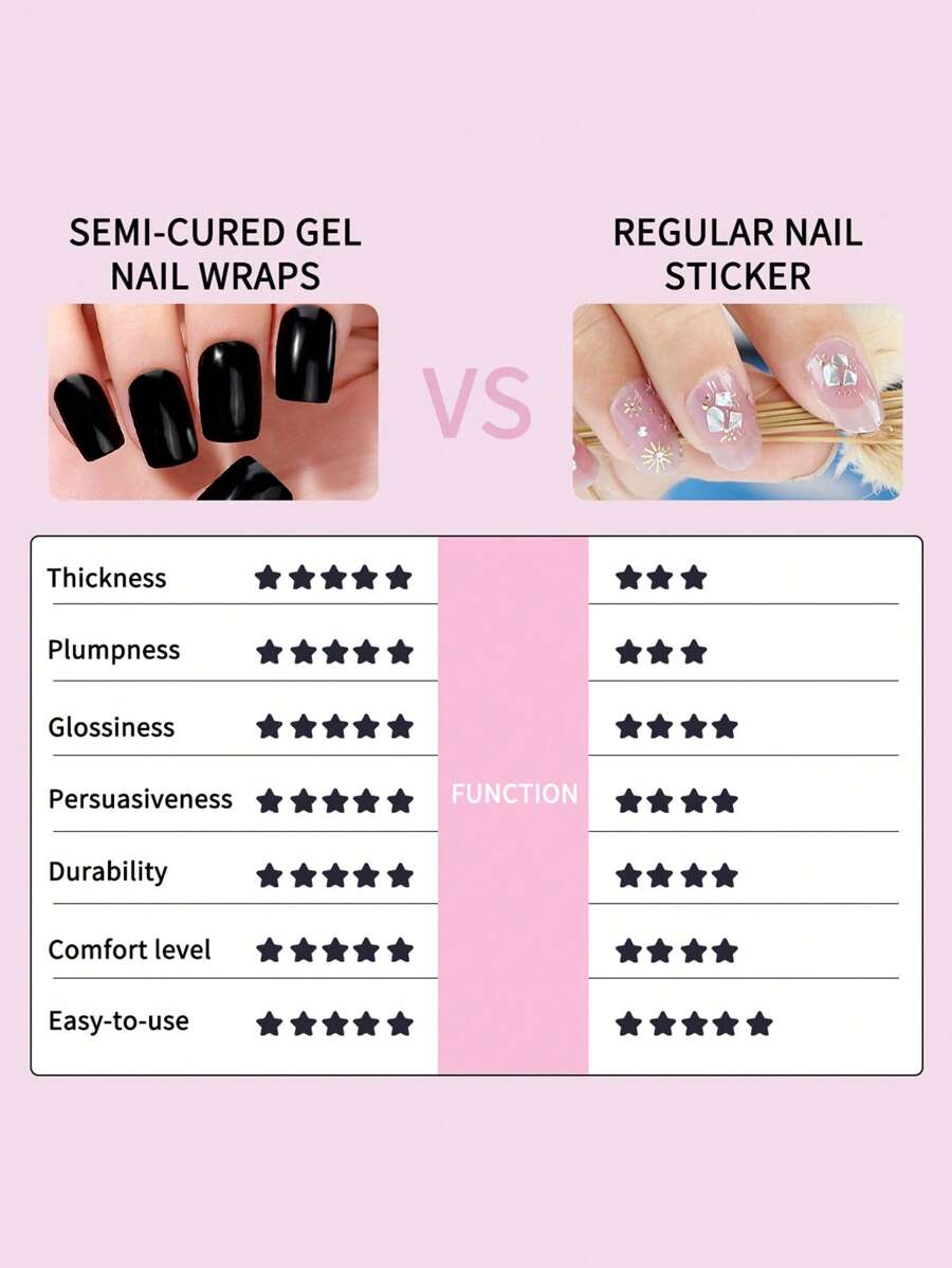 Beauty Sticker 16pcs Semi Cure Gel Nail Strips, Pink Nail Shine Glitter