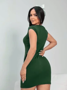 Viscolycra Dress With Pocket - 軍綠色 - 查看 3