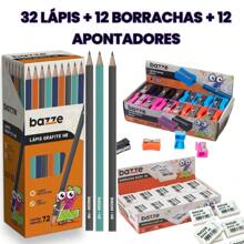 SCHOOL KIT 32 PENCILS + 12 ERASERS + 12 SHARPENERS - Đỏ và trắng - Xem 2