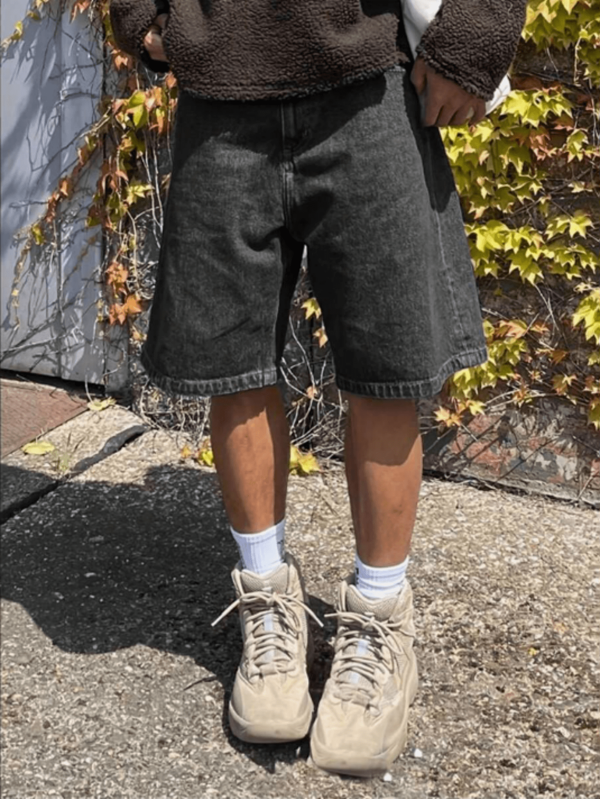 1pc Black Y2K Style Denim Shorts Men Jorts