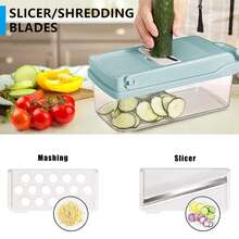 Vegetable Chopper, Artbros Veggie Chopper 13 In 1 Multifunctional Vegetable Cutter, Onion Food Chopper With Container, Cheese Grater Mandoline Slicer Dicer For Kitchen - Màu xanh lam - Xem 3